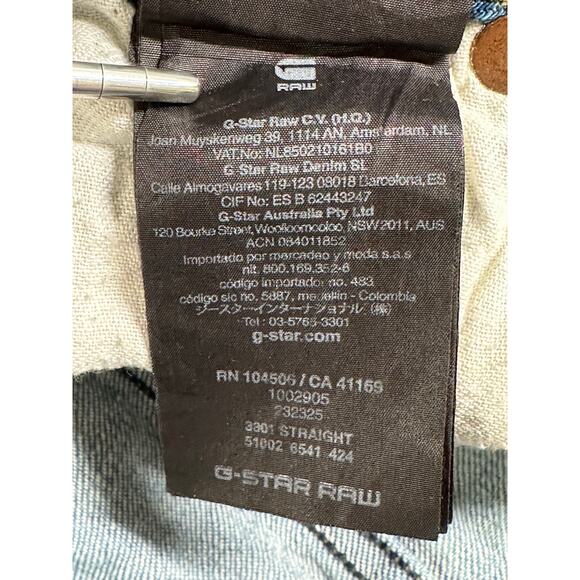 G-Star Raw Jeans Mens 32x32 3301 Straight Medium Wash Denim Stretch Button Fly - Picture 11 of 16